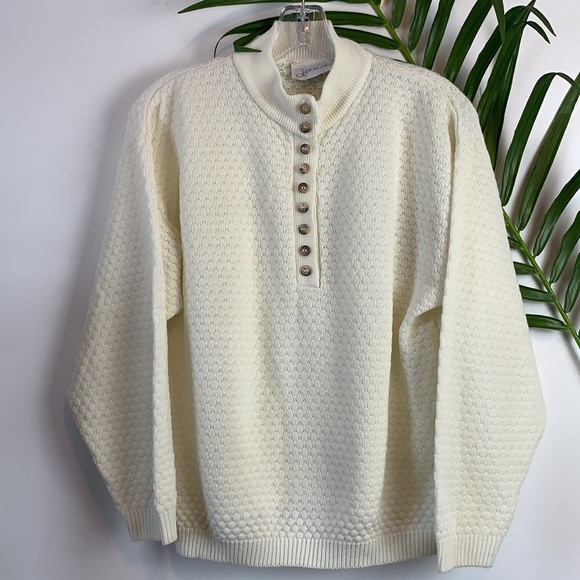 Vintage Jessica Off White Knit ButtonUp Pullover - Picture 2 of 8